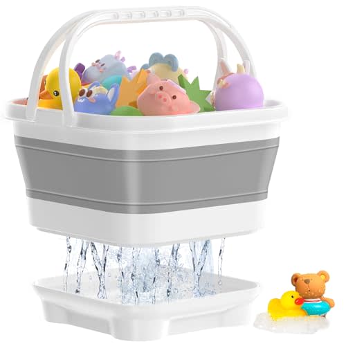 Anivia Foldable-Bath-Toy-Storage-Organizer, Bath Toy Holder with Base, Quick-Drain-Drying Bathtub Toy Storage/Basket, Stand Up Bathroom Shower Toys Holder for Kids - Gray