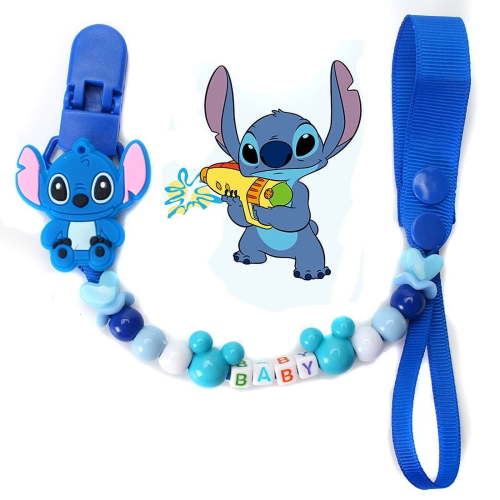 HELANHO Cute Cartoon Stitch Baby Pacifier Clip - Silicone Anti-Drop Pacifier Holder with Safety Chain QQH63-1135