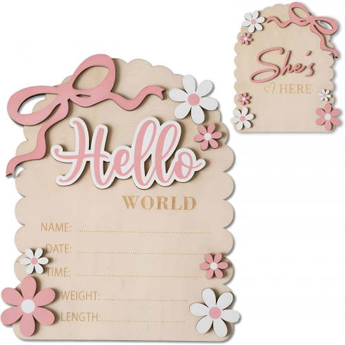 CCOCC Baby Announcement Sign,Newborn Sign for Hospital,She'S Here Card,Baby Announcements Ideas,Newborn Photography Props Double-Sided