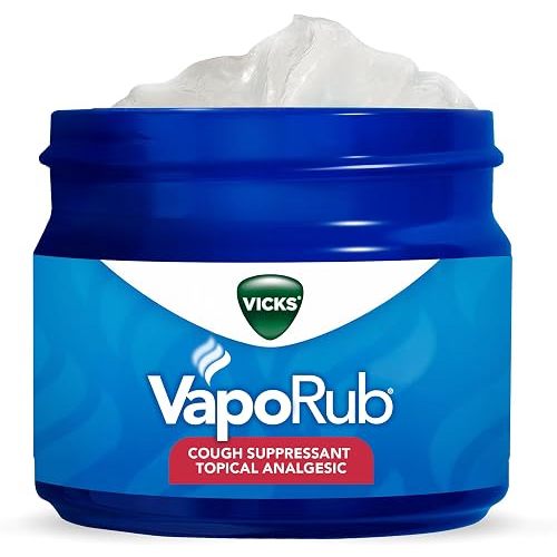 Vicks VapoRub, Original, Cough Suppressant, Topical Chest Rub & Analgesic Ointment, Medicated Vicks Vapors, Relief from Cough Due to Cold, Aches & Pains, 1.76oz