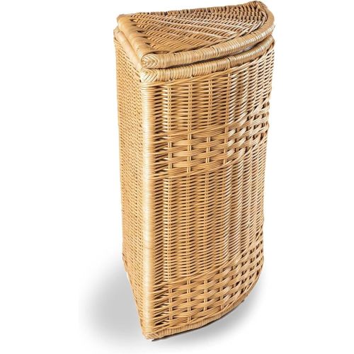 The Basket Lady Corner Wicker Laundry Hamper, 15 in L x 15 in W x 28 in H, Sandstone