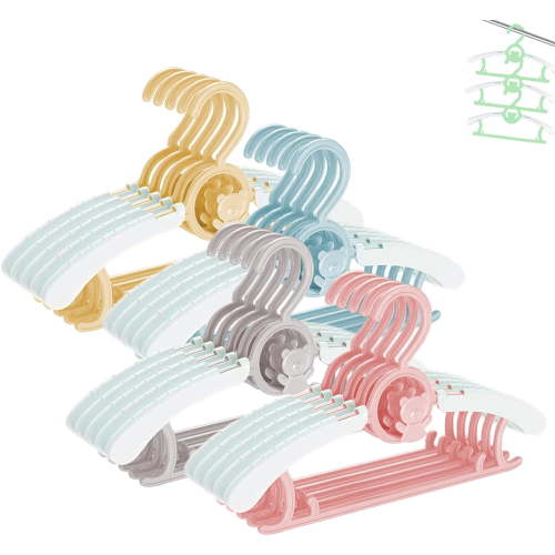 Baby Nursery Closet Hangers, Non-Slip and Extendable Laundry Infant Pant Hangers for Newborn Clothes - 20pcs Colourful Gifts Adjustable Children Coat Hanger Girl Boy Toddler Kid, Colorful