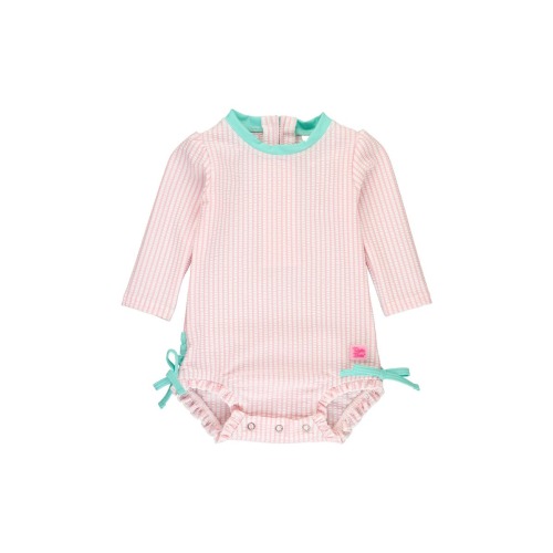 Girls Seersucker Long Sleeve UPF50+ One Piece Rash Guard, 3-6M