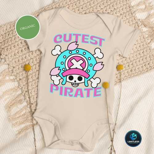 Organic Cotton Baby Bodysuit, One-Piece Infant Romper, Reindeer Pirate Anime Top
