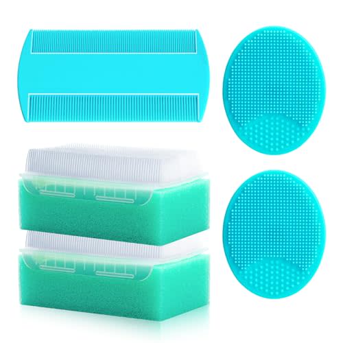 Cradle Cap Brush for Babies, 5Pcs Cradle Cap Treatment Set with Soft Bristle Brushes Silicone Scrubber Fine-Tooth Comb for Newborn Bathing Essentials Baby Brush and Comb Set (Green)