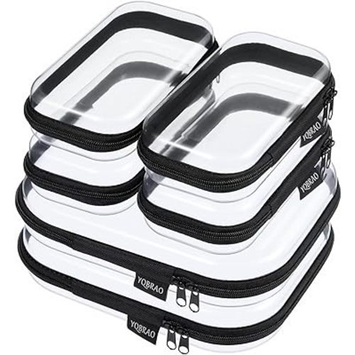 6 Pack Clear Hard Shell Zipper Case, Hard Plastic Organizer Pouches for Travel, Small Items, Makeup, Electronics & Art Supplies - Crush-Resistant & Waterproof Storage (Black)