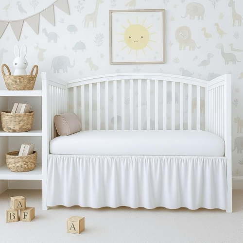 1 Piece 100% Egyptian Cotton 800 Thread Count Crib Ruffle Bed Skirts for Baby Girls (28” x 52” x 10") Inch Crib Ruffle Bed Skirts - White Solid