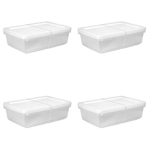 Sterilite Set of (2) Small Storage Bin, 28 Quart Clear Plastic Storage Container with Snap-On Lid, White 4 Pack