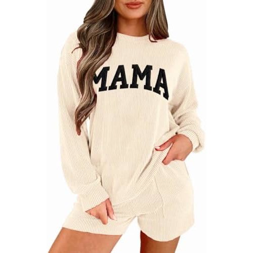 Opemiby Womens 2 Piece Pajama Sets Ribbed Matching Lounge Short Set Outfit
