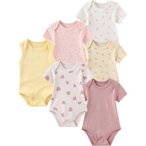 6 Pack Unisex Baby Boy Girl Rompers 0-12months Infant Short Sleeve Bodysuits New Born Soft Cotton One-Piece Clothes