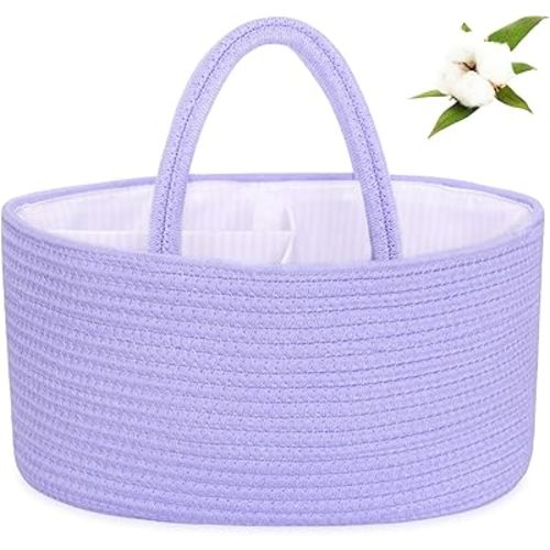 ABenkle Diaper Caddy Organizer, Boho Rustic Cotton Rope Nursery Baby Basket, Changing Table Organizer for Baby Diaper Storage and Baby Shower