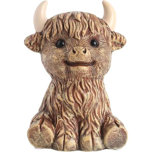SOBEIT 7.87inch Highland Cow Piggy Bank, Cute Cow Piggy Bank, Rustic Ceramic Coin Bank Money Bank for Kids Girls Boys Birthdays Baby Showers Christmas Keepsake Bedroom Office Nursery Décor Cow Lovers