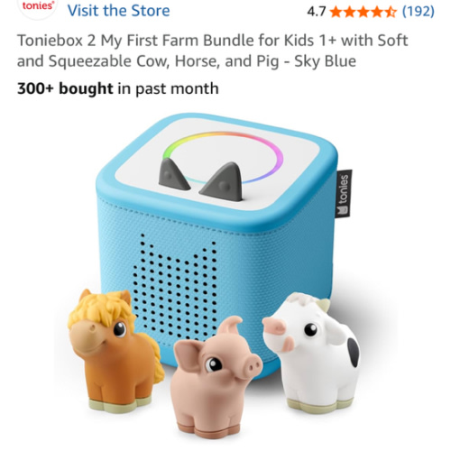 Toniebox 2 My First Farm Bundle for Kids 1+ with Soft and Squeezable Cow, Horse, and Pig - Sky Blue