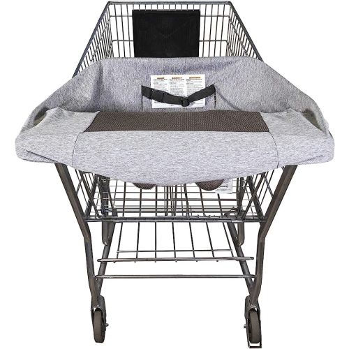 Boppy Compact Shopping Cart Cover, Antibacterial Treated, Gray Heathered with Storage Pouch, Easy-on Stretch Fabric for Single and Wide Shopping Carts and Playground Swings, 6-48 Months