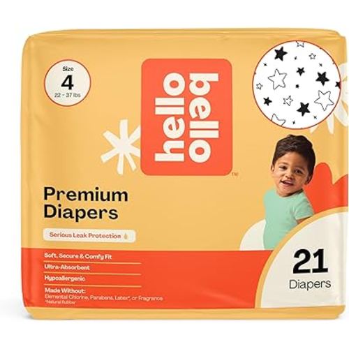 Hello Bello Diapers, Size 4 (22-37 lbs) Superstars, 21 Count of Premium Disposable Baby Diapers, Hypoallergenic with Soft, Cloth-Like Feel