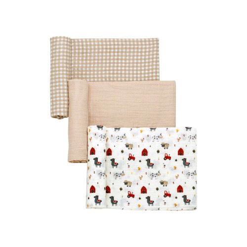 Little Me 3-Pack Farm Animal Cotton Muslin Swaddle Blankets | Nordstromrack