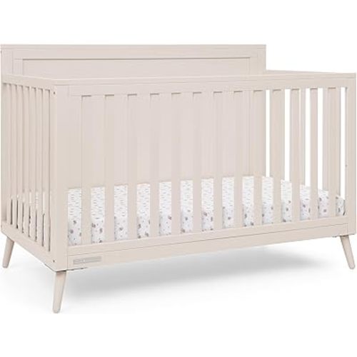 Delta Children Lola 6-in-1 Convertible Crib - Converts from Baby Crib to Toddler Bed, Daybed, Sofa Bed and Full-Size Bed with and Without Footboard, Fits Standard Full-Size Crib Mattress, Soft Beige
