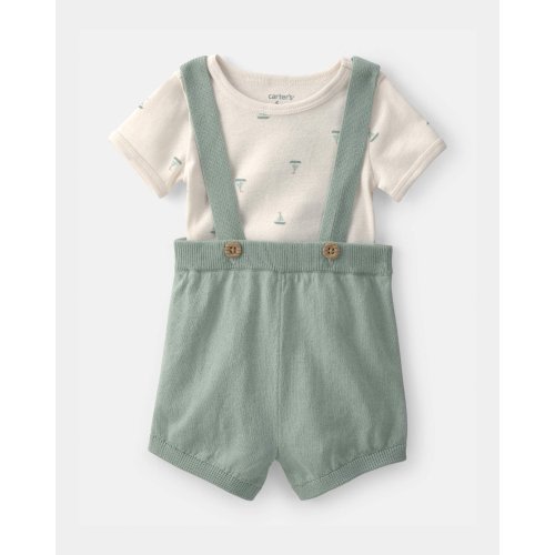 Baby 2-Piece Sailboat Overall Set - Green/Ivory