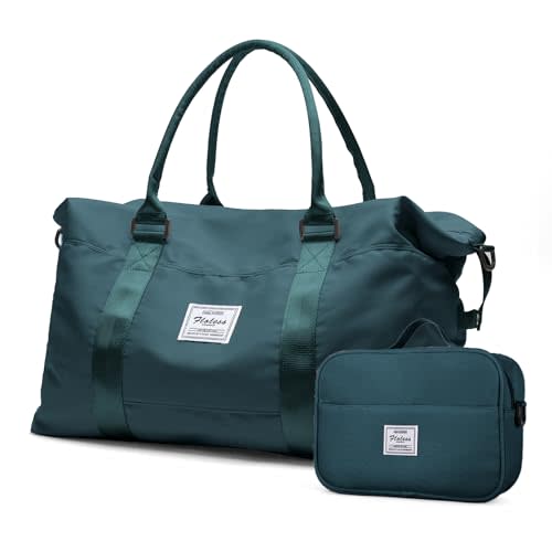 HYC00 Travel Duffel Bag with Toiletry Bag,Weekender Overnight Bag for Women,Carry-on Bag with Wet Pocket,Gym Bag,Extra Large,Peacock Blue