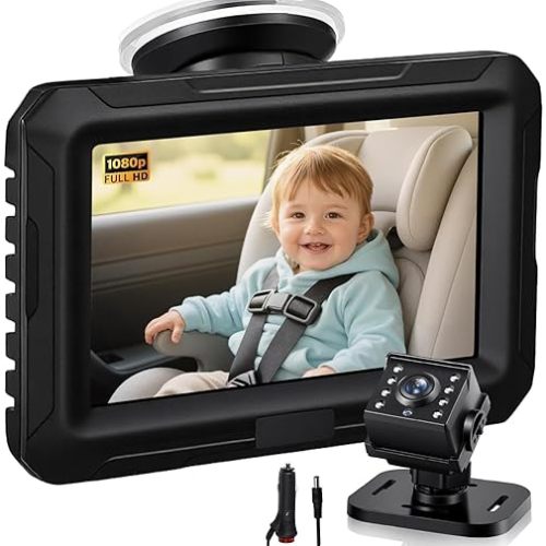Zacro Caméra de voiture pour bébé HD 1080p – Caméra de voiture pour bébé avec vision nocturne claire et réglable à 360°, objectif grand angle de 150 ° face à l'arrière, écran de 10,9 cm pour observer chaque mouvement de bébé
