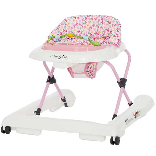 Dream On Me 2-in-1 Ava Baby Walker, Easy Convertible Baby Walker, Walk Behind, Height Adjustable Seat, Added Back Support, Detachable-Toy Slate, Spring Pink