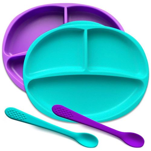 Silicone Suction Plate for Baby 100% Food Grade Divided Plate | Toddler Self Feeding Training Suction Plate Set | BPA-Free (Purple & Turquoise)