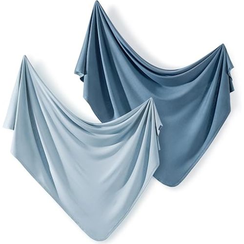 GRSSDER 2 Pack Newborn Swaddle Blanket, Ultra Soft Stretchy Jersey Knit Extra Large Size 33 x 44 Receiving Blankets for Easy Swaddling Baby Snug and Cozy