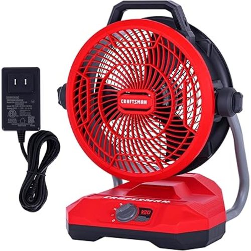 CRAFTSMAN V20 Cordless 12" Portable Fan, Battery Powered Fan, AC/DC Dual Supply, AC Adapter included, 1400 CFM, 3-Speed Settings, 130° Tilt for Garage, Workshop, Outdoor and Patio