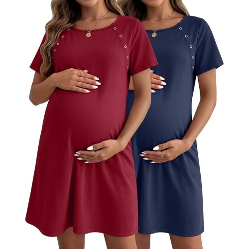 Huukeay 2 Pack Labor and Delivery Hospital Gown Women Nursing Birthing Maternity Dress 3 In1 Breastfeeding Buttons Pjs Robe