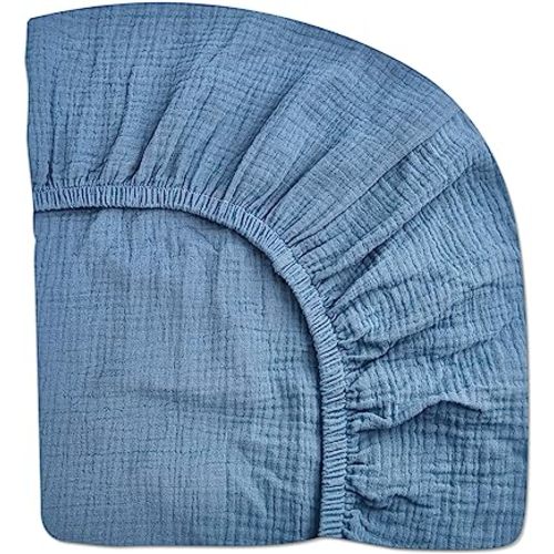 Mini Crib Sheets for Baby Boy Girl, Neutral Mini Crib Mattress Sheet 24" x 38", Muslin Nursery Bedding Soft and Breathable Comfort(Blue)