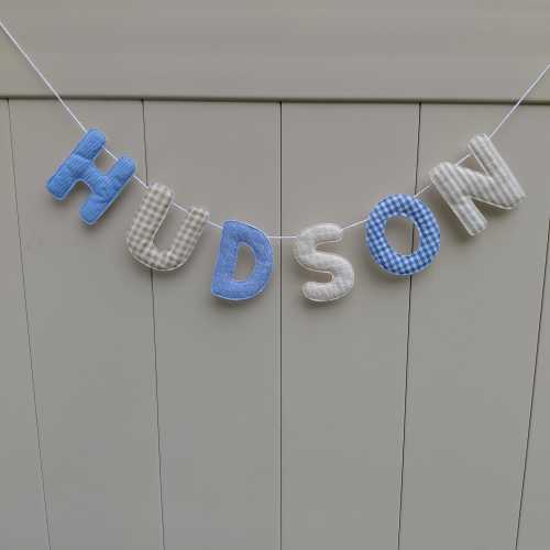 Custom Fabric Name Banner: Jonathan, blue/tan mix