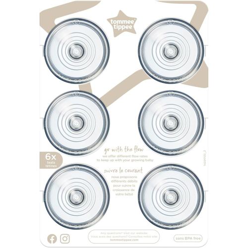 Tommee Tippee Advanced Anti-Colic Baby Bottle Nipples, Breast-Like for A Natural Latch, Soft Silicone, Medium Flow, 3+ Months, Pack of 6