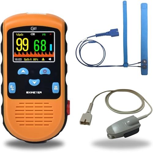CMI Health Rechargeable Pulse Oximeter - Continuous Infant Monitoring (Up to 25 lbs) & Adult Finger Spot-Checking - Adjustable Alarm for Pulse Rate and SpO2 Levels - Carry Case