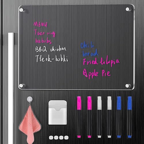 PETIARKIT Acrylic Calendar for Fridge, 16"x12" Clear Fridge Calendar Dry Erase Magnetic Planning Boards Set for Refrigerator with 6 Dry Erase Markers