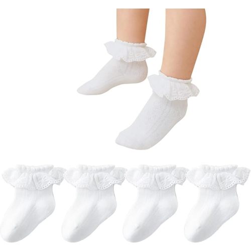 Zumou Toddler Lace Socks Girls Ruffle Eyelet Frilly Princess for Baby Little Kids