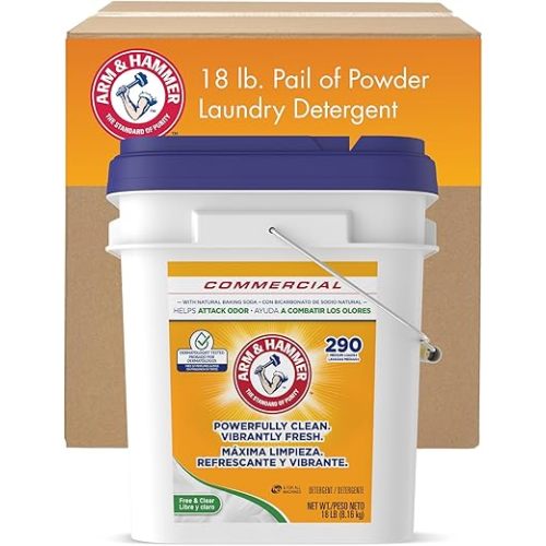 Arm & Hammer Powder Laundry Detergent, Professional Soap for Washing Clothes, 290 Loads, Free and Clear, Bulk 18lb Pail