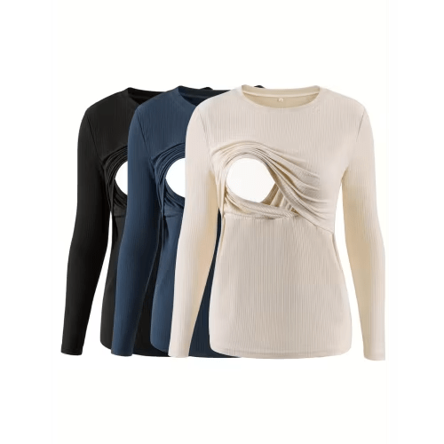 3cps womens ribbed long sleeve nursing double layer - Temu
