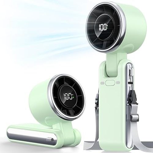 Portable Handheld Turbo Fan - 5 Gear High Speed 4000mAh Rechargeable Mini Personal Hand Fan Blow Cold Air, Battery Operated Travel Essentials, Beach Vacation, Gifts for Women, Men (Green)