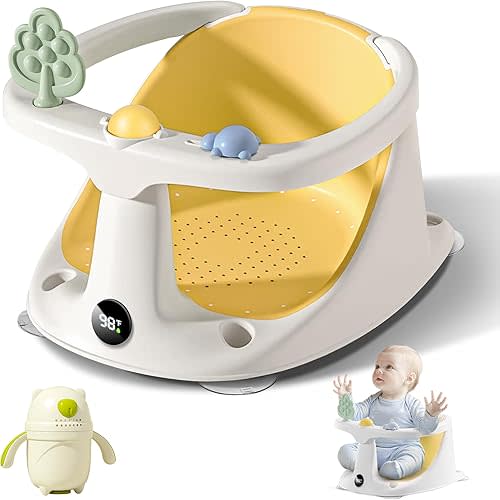 Coldew Baby Bath Seat for Babies 6 Months & Up, Non-Slip Toddler Bath Seat for Baby Sitting Up, Safe Baby Bath tub Seat with Suction Cups, Soft Cushion, Baby Bath Chair Yellow