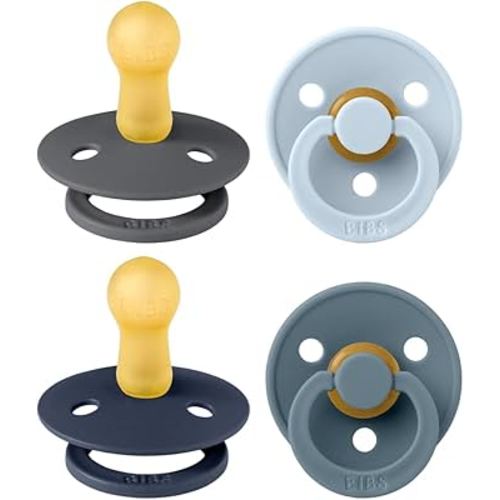BIBS Colour Soother 4-Pack | BPA Free Dummy Pacifier | Round Nipple | Natural Rubber Latex | Made in Denmark | Size 6-18 Months | Deep Space Mix