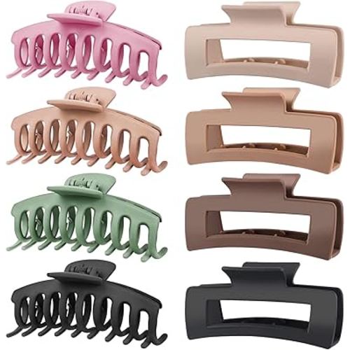 TOCESS 8 Pack Big Hair Claw Clips for Women Large Claw Clip for Thin Thick Curly Hair 90's Strong Hold 4.33 Inch Nonslip Matte Jumbo Hair Clips (8 Pcs)