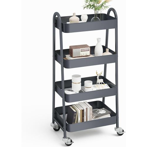 OLIXIS 4 Tier Utility Rolling Cart, Metal Mobile Storage Shelf with Lockable Caster Wheels, Organization for Livingroom, Bathroom & Narrow Places, 4-Tier Gray