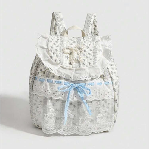 Ditsy Floral Lace Bow Decor Backpack, Fashion Versatile For University Students & Outings, Cute & Fresh Design, School Bag For Campus, Cute Bow Backpack