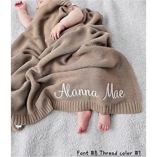 Personalized Baby Blanket, Custom Embroidered Blanket with Name, Chunky Knit Baby Blanket, 40 * 30inch, Handmade Nursery Blankets, Newborn Baby Gifts for Boy/Girl, Birthday