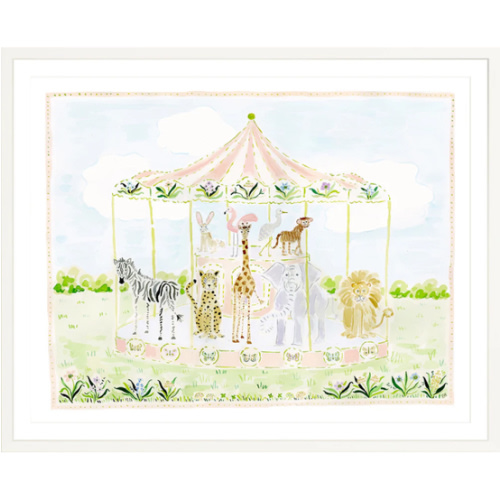 The "Merry-Go-Menagerie Pink Carousel" Fine Art Print