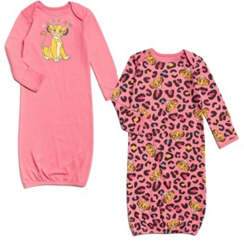Disney 101 Dalmations Lion King Patch Simba Baby Girls 2 Pack Sleeper Gowns Newborn, Color: Pink, Size: 0-6 months