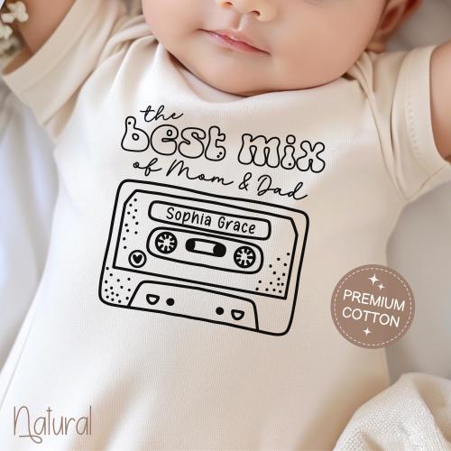 Personalized Baby Onesie® Retro Cassette Tape Baby Name Onesie® Custom Gift for New Parents Music Baby Shower Gift Trendy Baby Onesie® 80s