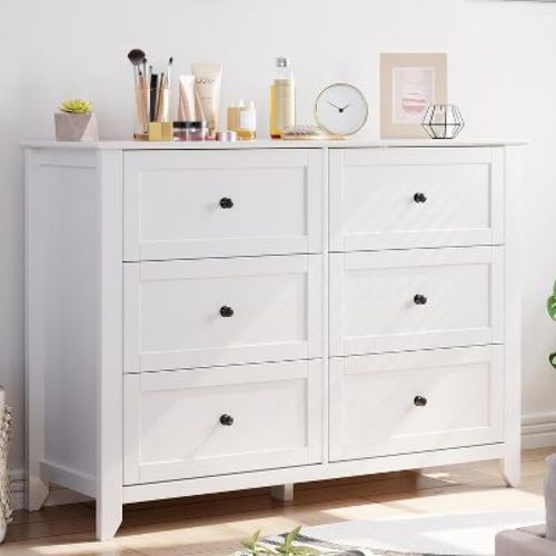 6 Chest of Drawer Dresser, Modern Wood Storage Organizer Cabinet with Drawers for Bedroom, Living Room, Entryway, White