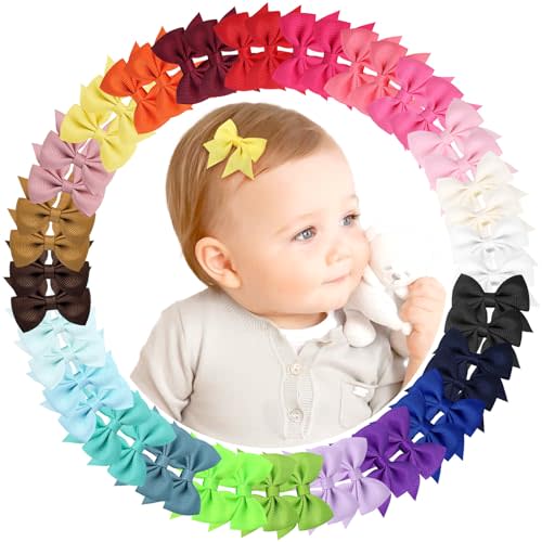 48PCS 2inch Hair Clips, OAOLEER Fully Lined Bows Hair Pins Tiny Alligator Clips for Girls Infants Toddlers 24 Colors in Pairs (Style A-48pcs)