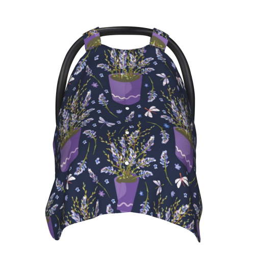 Car Seat Cover Baby, Lavender Flowers Flowerpot Baby Car Seat Cover for Baby Boys Girls Newborn , Infant Car Seat Canopy Cover Nursing Breastfeeding Cover Warm Blanket